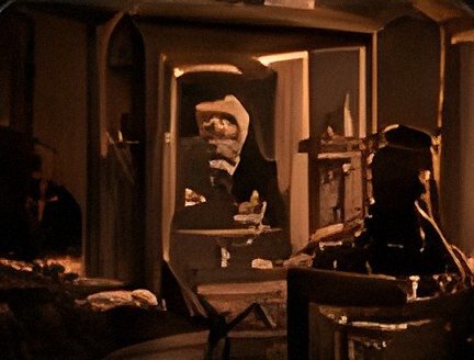 Vintage film set lit in amber