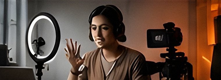 Creator filming under a ring light
